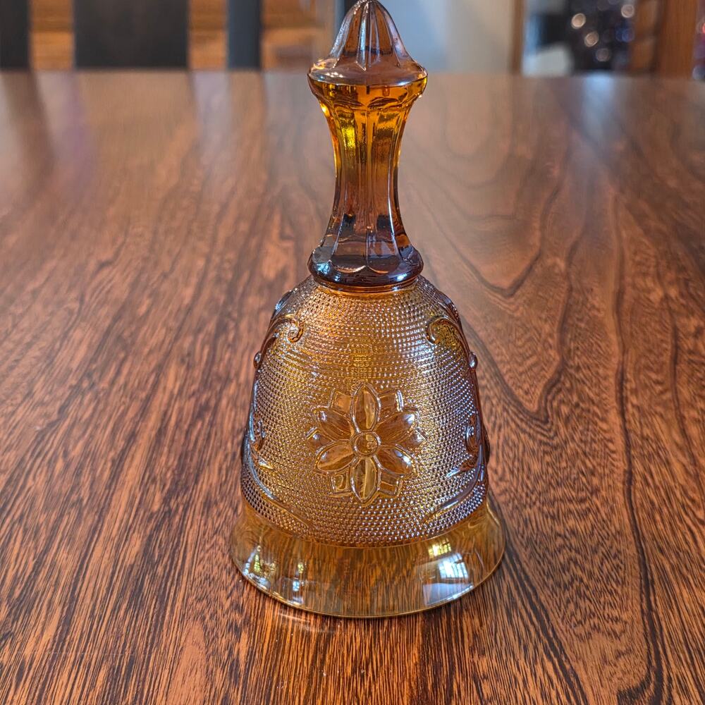 Indiana Glass Tiara Amber Sandwich Pattern Dinner Bell Vintage Sunflower Daisy